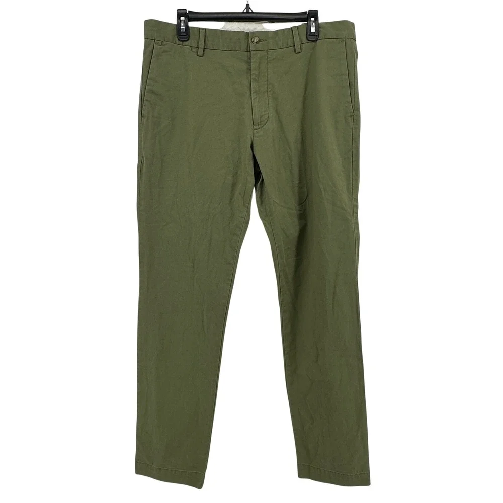 Polo Ralph Lauren Chino Pants Mens 35/32 Olive Green Stretch Slim Fit Flat Front